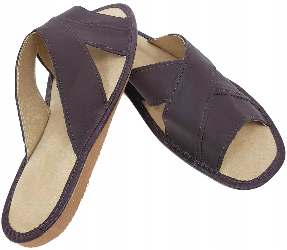 Odkryte Pantofle Męskie Kapcie Domowe Skóra *41*