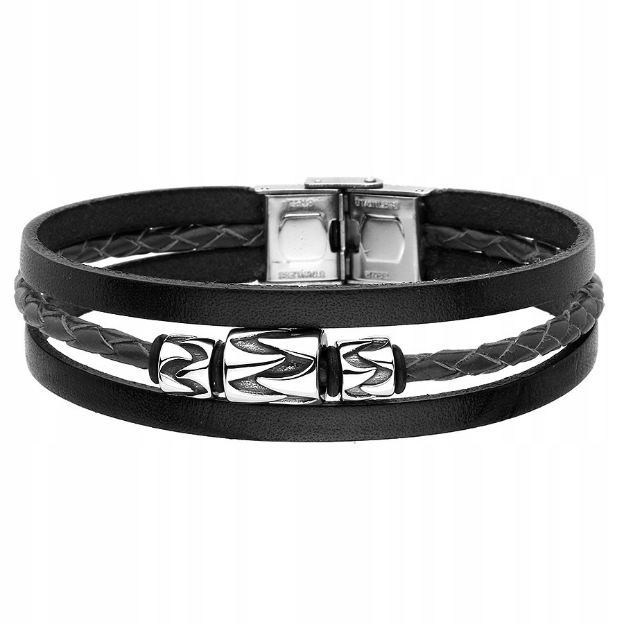 Pánský Náramek Beadsy Přírodní Kůže A Ocel