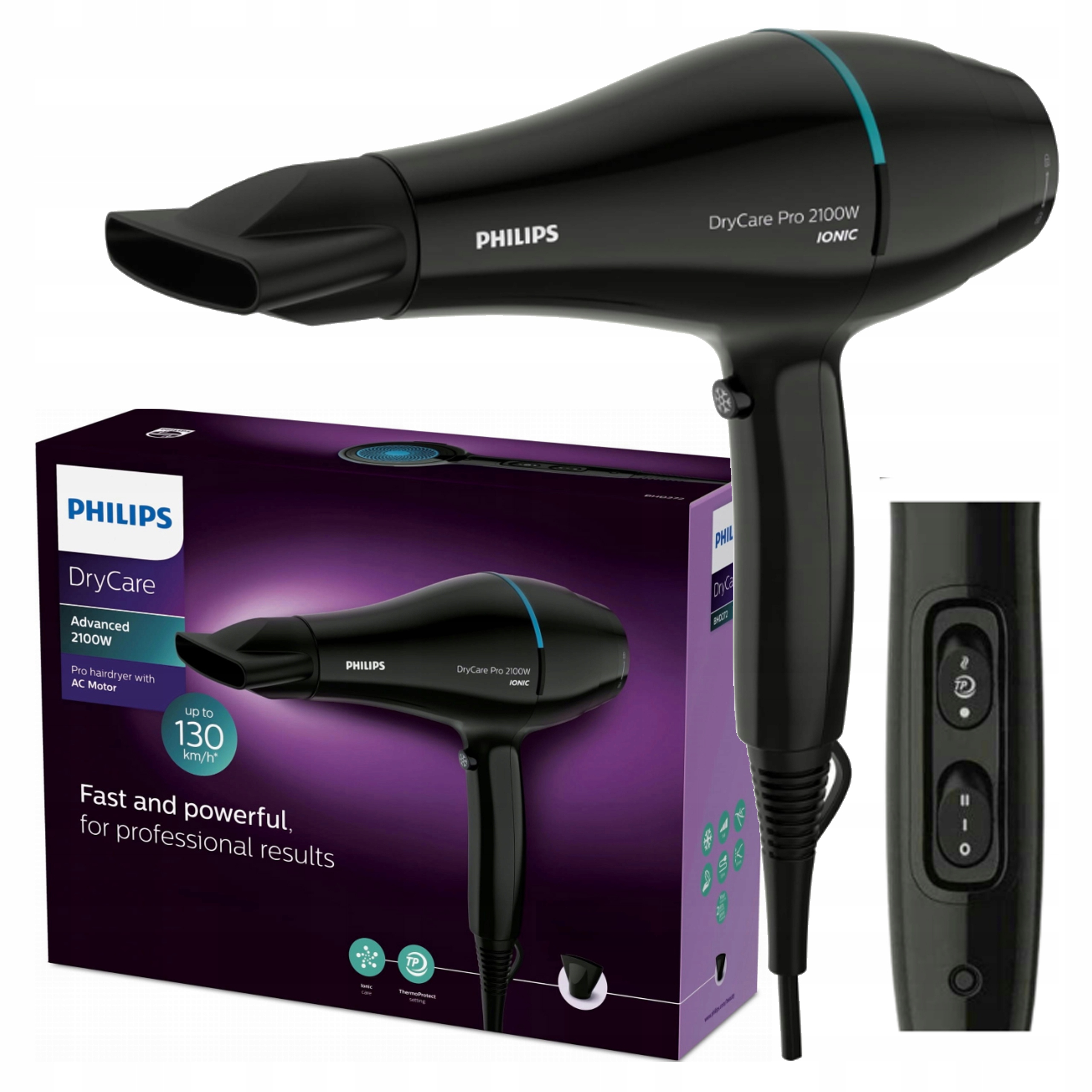 Mocna Suszarka Do Włosów Philips Jonizacja Moc 2100W 130 Km/h Koncentrator