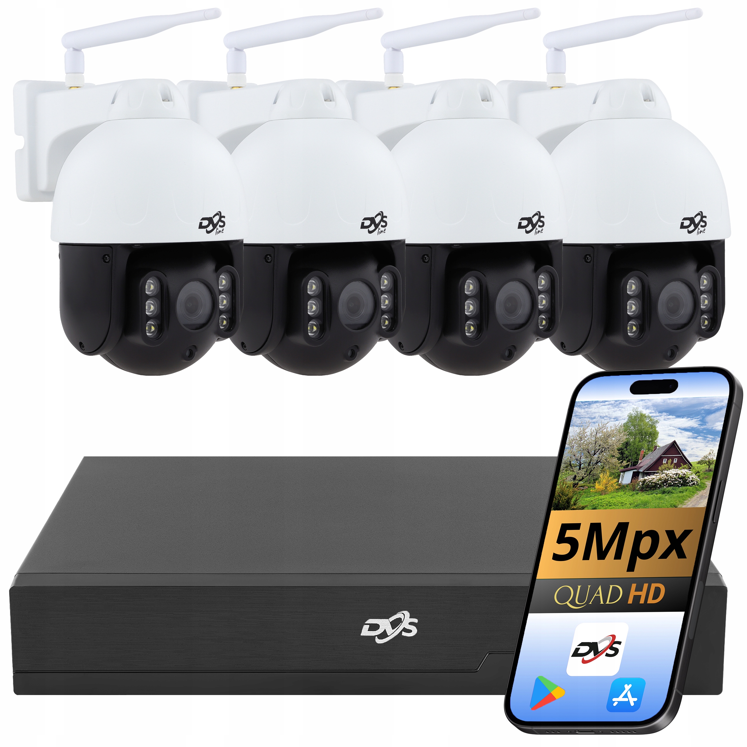 Set Wifi Kamer 5Mpx 4 Bezdrátové Otočné Kamery Pro Monitorování Dvs