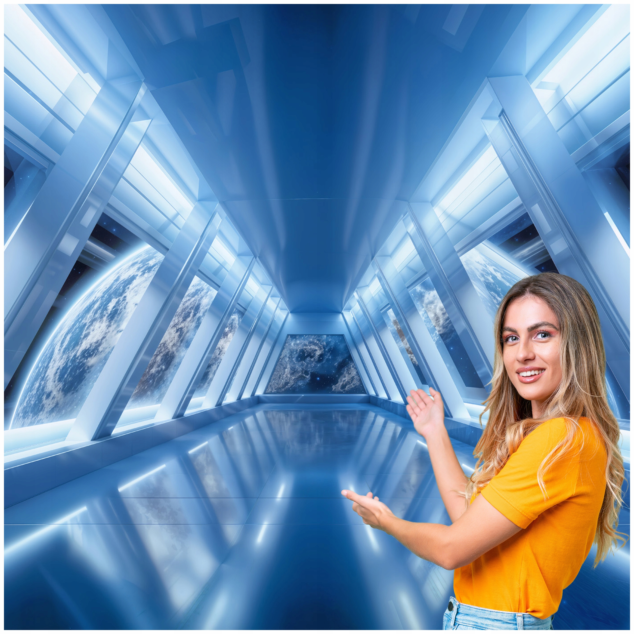 Fototapeta 3D Tunel Chodba Vesmírná stanice Země 588x280 TUN41W