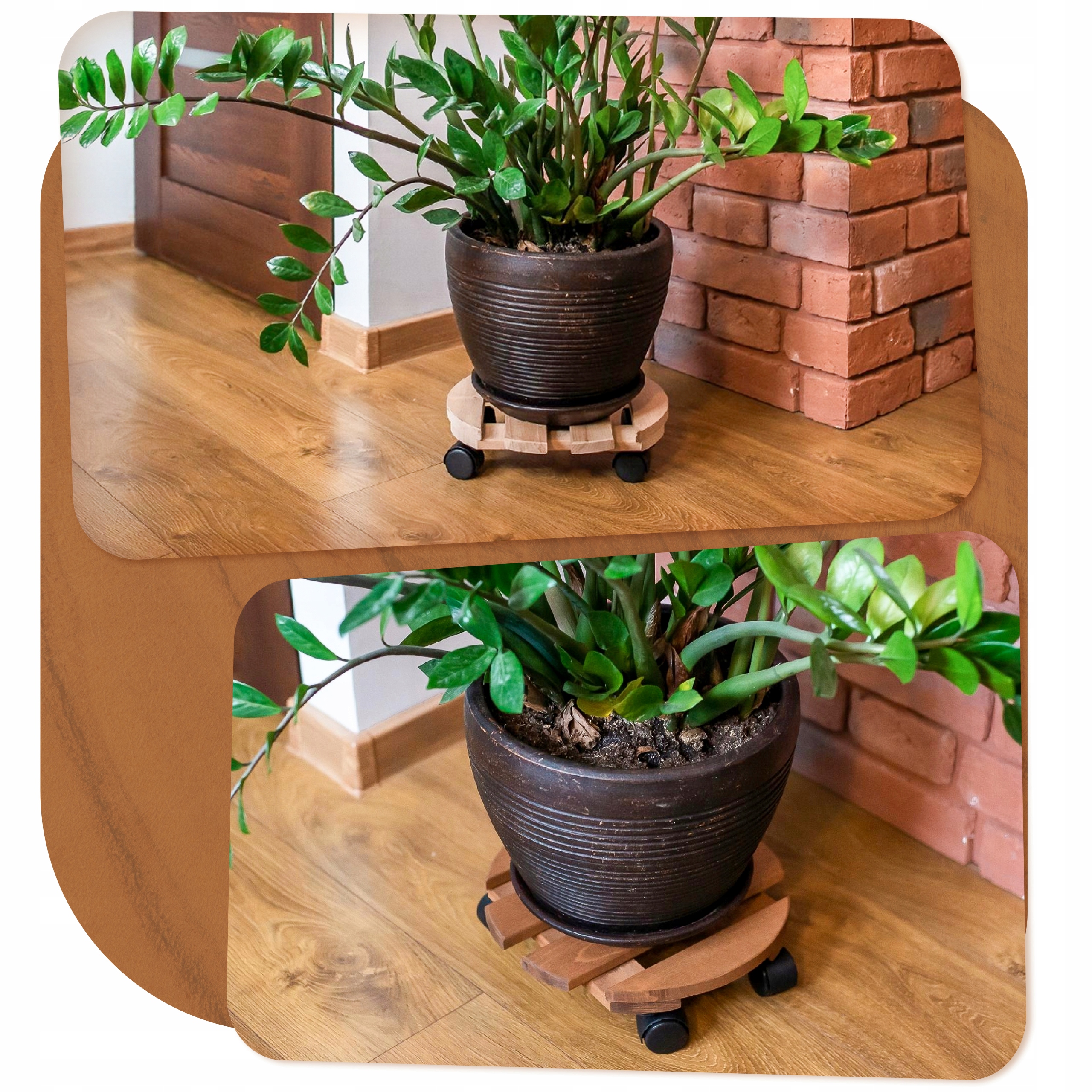 PODEST PODSTAWKA DREWNIANA POD KWIATEK DONICĘ DONICZKĘ NA KÓŁKACH SOLIDNA Długość 30 cm