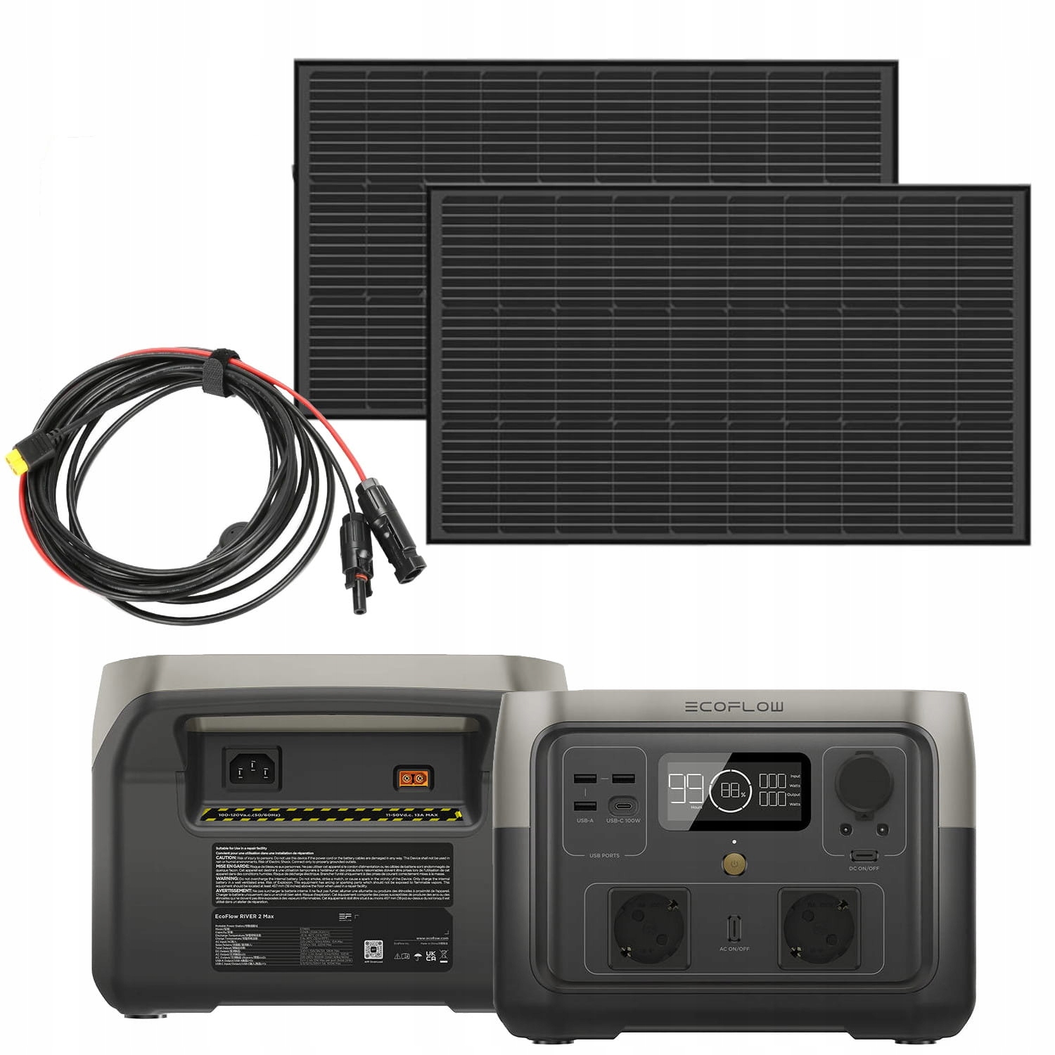 Ecoflow River 2 Max 500W 512Wh 2X Panel 100W Sztywny Kabel