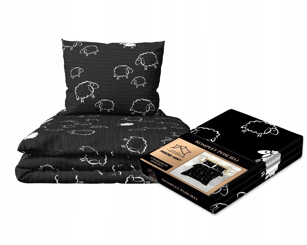 krepové povlečení 140x200 povlak na polštář 70x80 Polský Výrobce Černé beránky