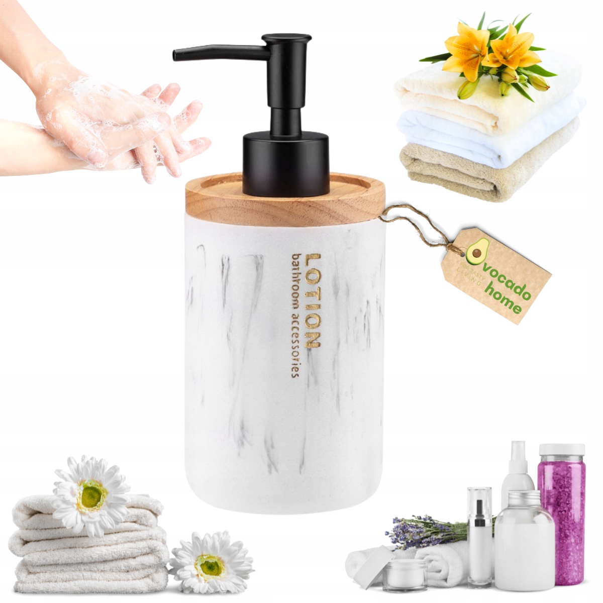 

Dozownik do mydła Płynu biały Bambus mydelniczka