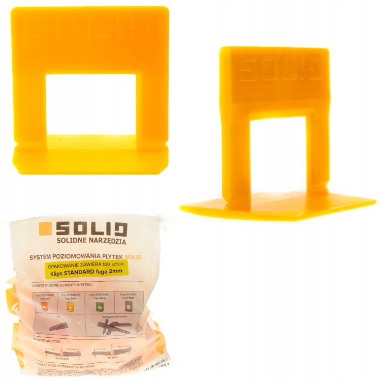 

System Poziomowania Płytek Solid Klipsy 2mm 100szt