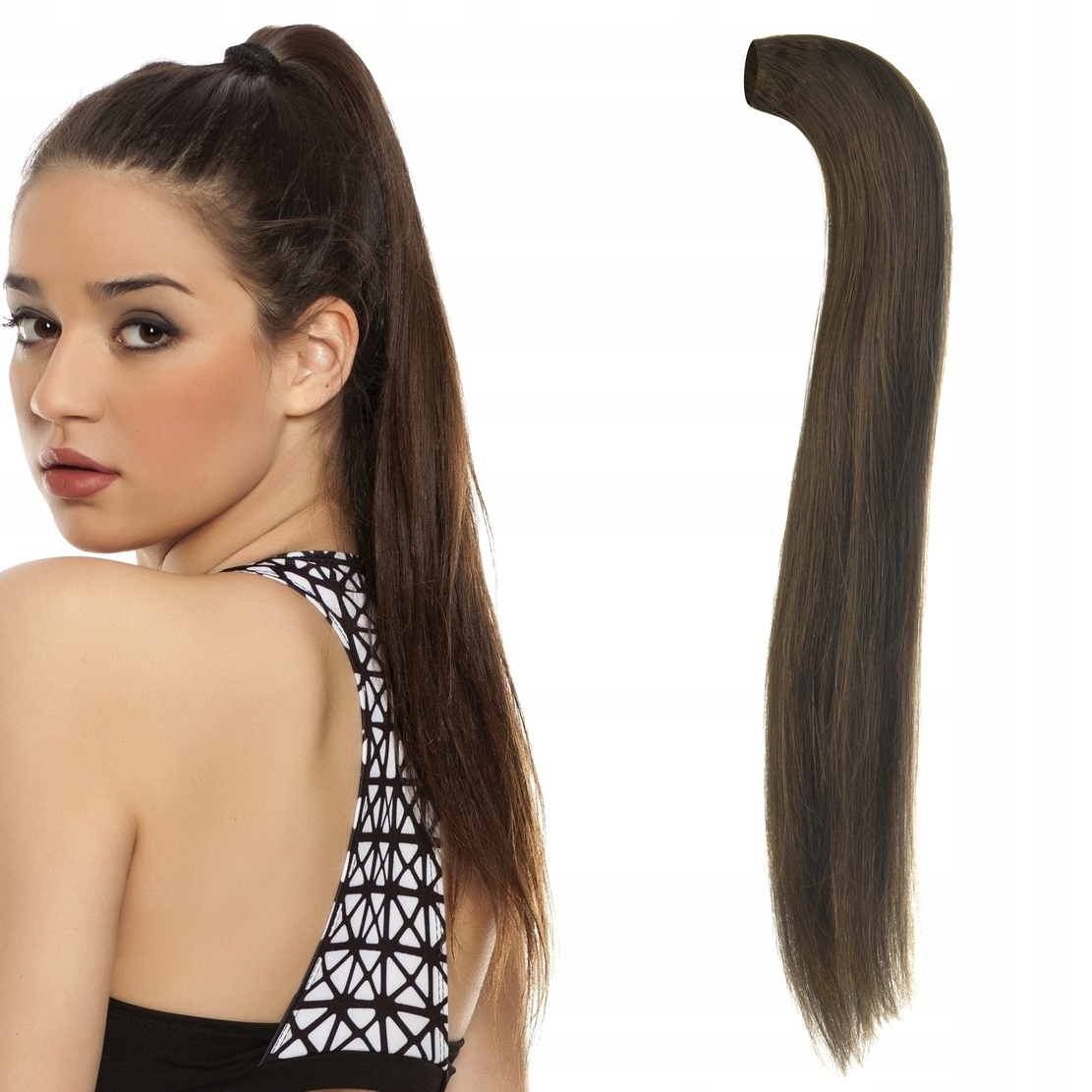 Připínací Poník 100% Přírodní Vlasy Připínací Kitka Pony hnědá 4