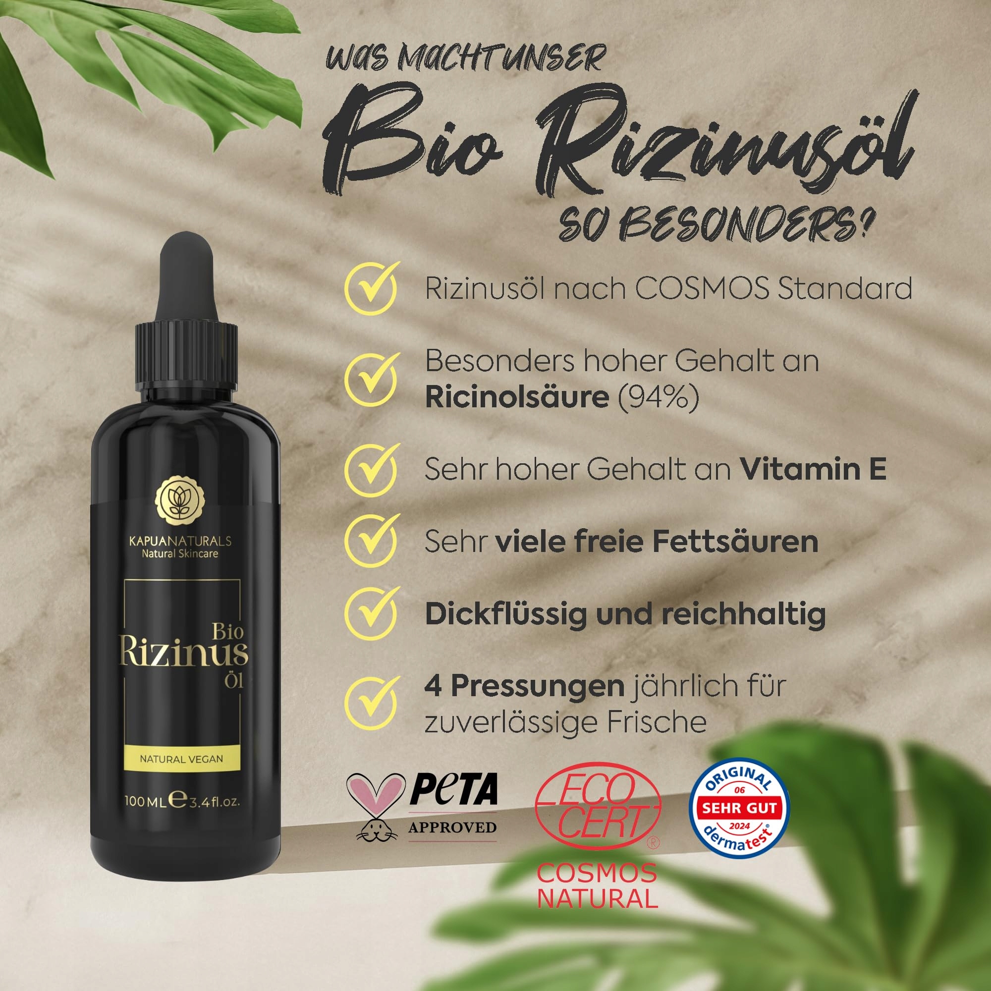 BIO RIZINUSÖL Olej Rycynowy 100ml Naturalny Do Włosów Rzęs Brwi Brody — miniatura 3