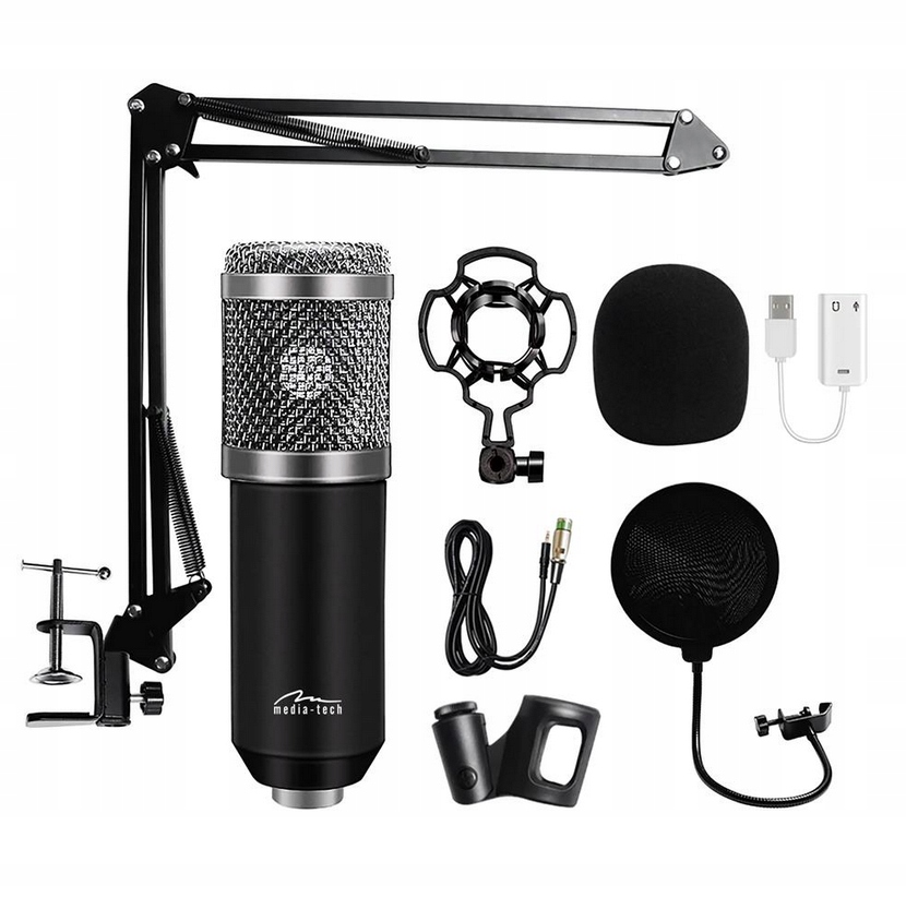 Media-Tech Mikrofon studyjny z zestawem akcesoriów MT397S srebrny