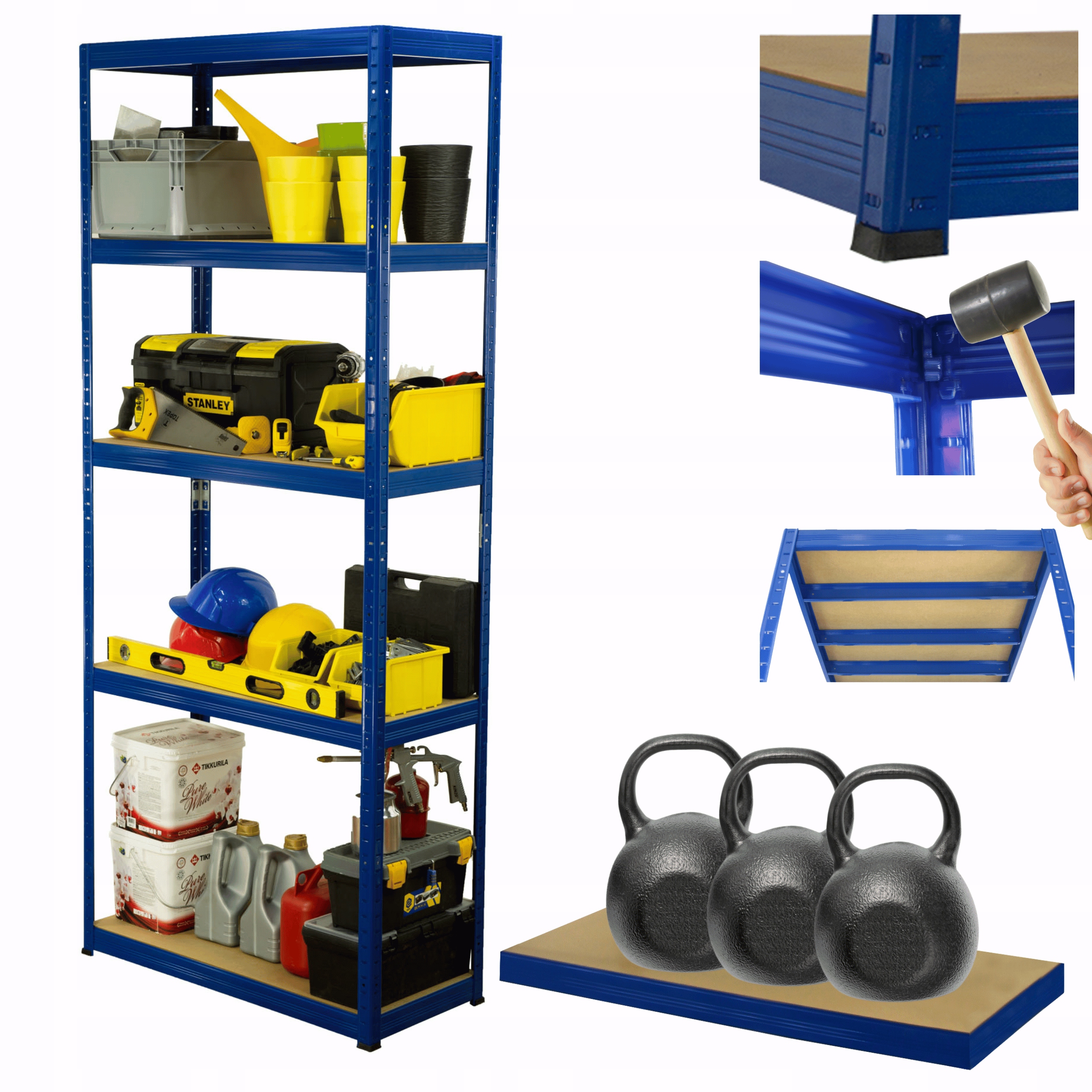 Kovový skladovací regál Helios 180x75x30 cm 5Px350 kg, odolný