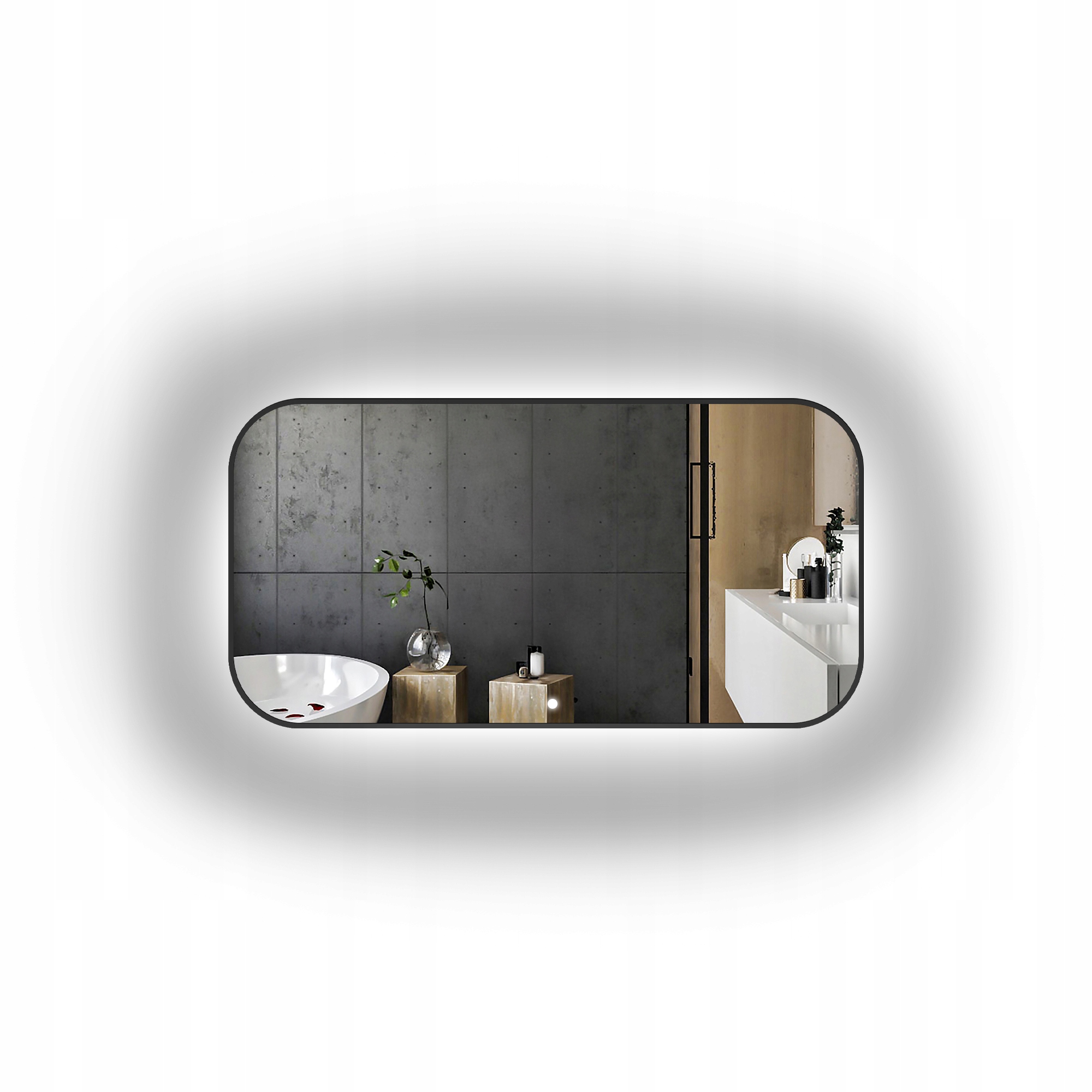 Zrcadlo Gerda v černém rámu Mdf Slim s Led podsvícením 90x50