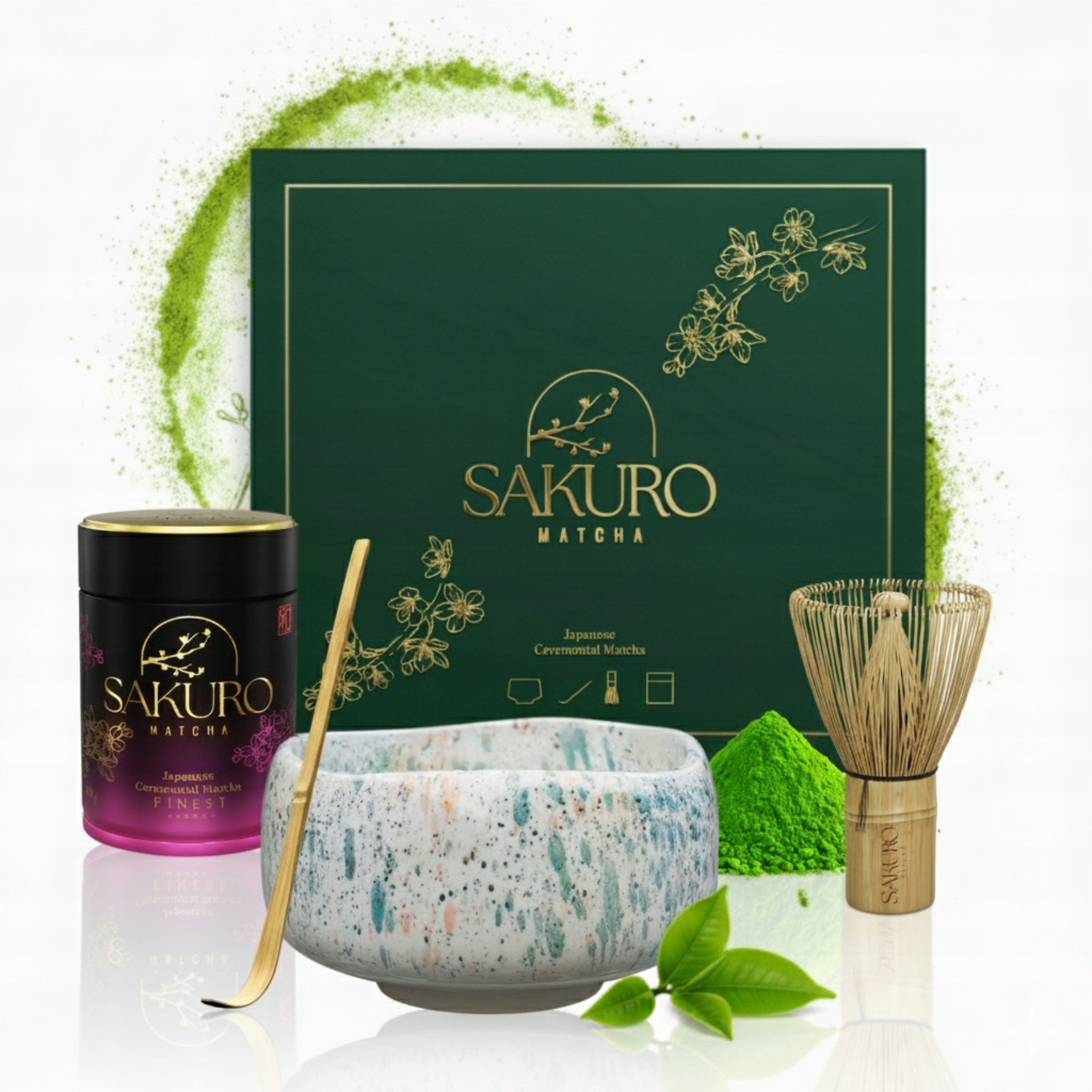 Startovací Sada Matcha japonská Bio Premium Sakuro 40g Akcesoria +2 Bonus