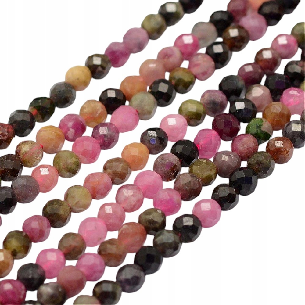 Přírodní Turmalín Fasetovaný Kameny Korálky Koule 4mm Šňůra cca 80Št