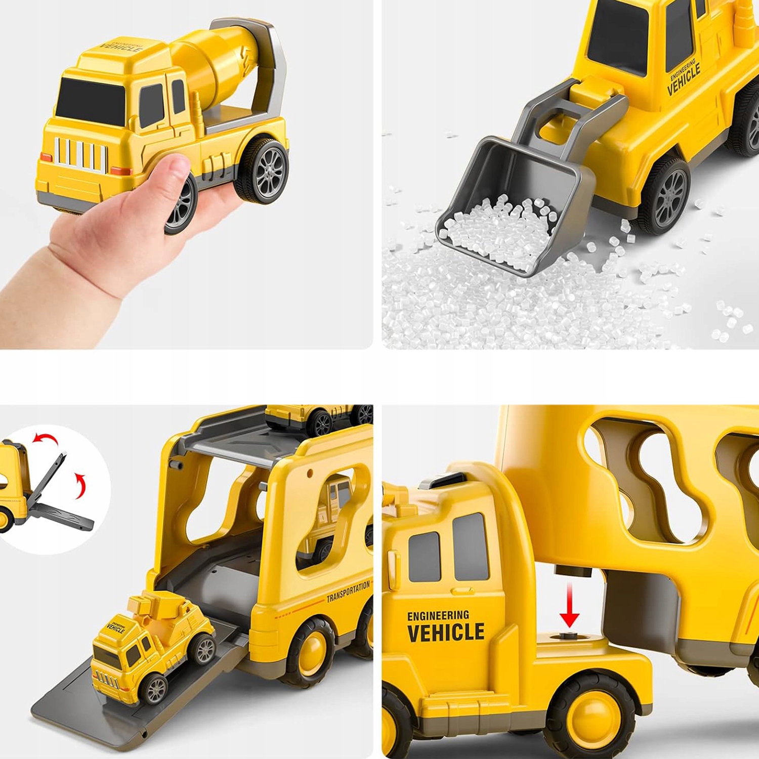 CIĘŻARÓWKA LAWETA POMOC DROGOWA AUTA ZESTAW 6 AUT KOPARKA BETONIARKA 7W1 EAN (GTIN) 0191491556289