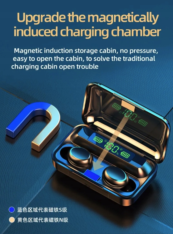 Słuchawki Bluetooth 5.1 TWS F9-5 + Power bank Czarne Marka bez marki