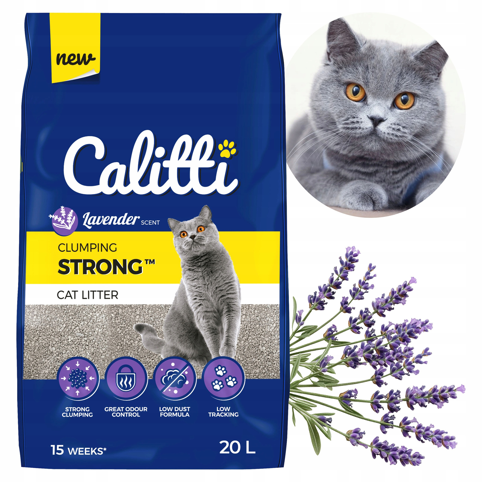 Levně Calitti Strong Bentonitové stelivo Levandulové pro kočky 20 L