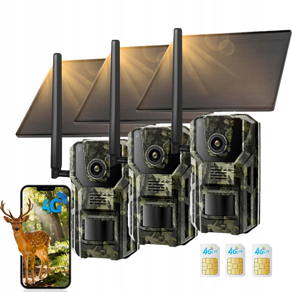3 kusy 4G/LTE Kamera Trail Pro Lesní Rybolov S Sim Kartou Solární Kamera