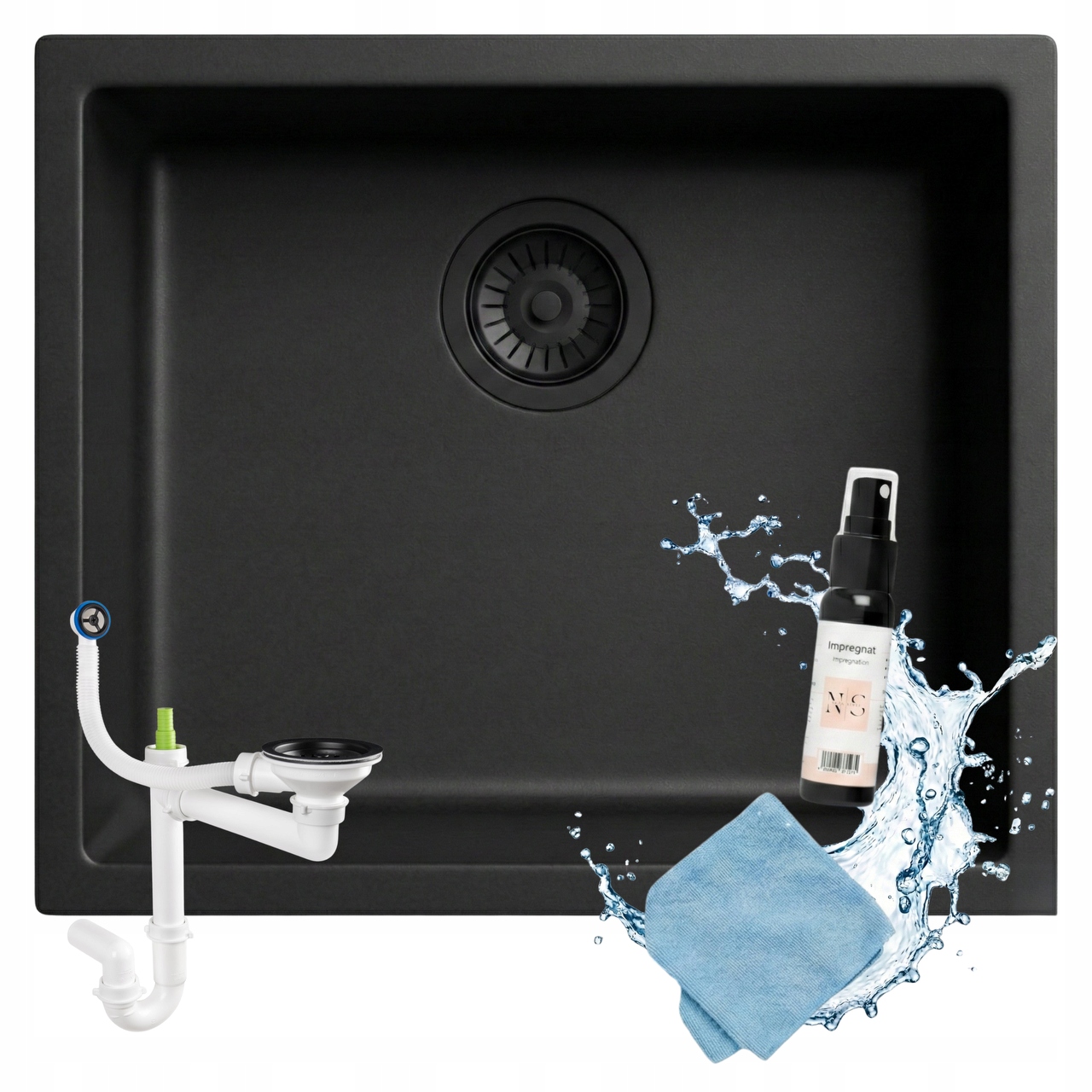 Jednokomorový Hluboký Granitový Dřez Bez Odkapávače Sifon Lars 0.0