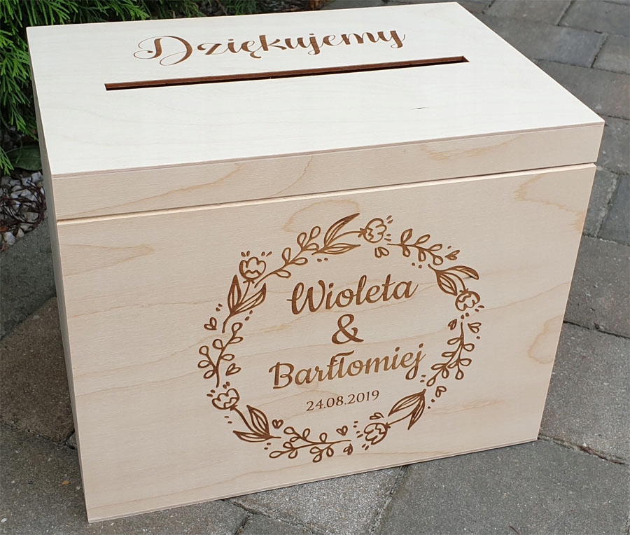 PUDEŁKO NA KOPERTY SKRZYNKA DREWNO ŚLUB WESELE RP747 Materiał wykonania drewno