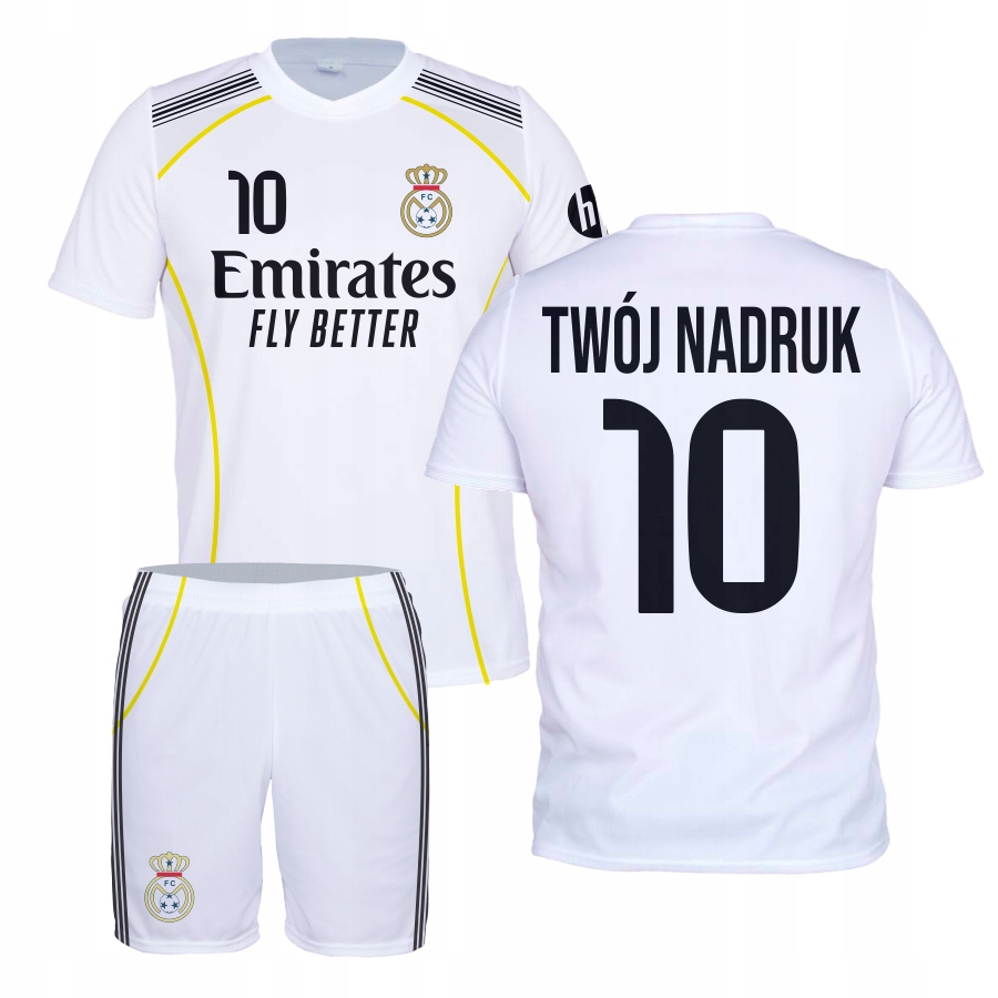 Fotbalové oblečení Real Bílé tričko kraťasy Vlastní Potisk velikost 158