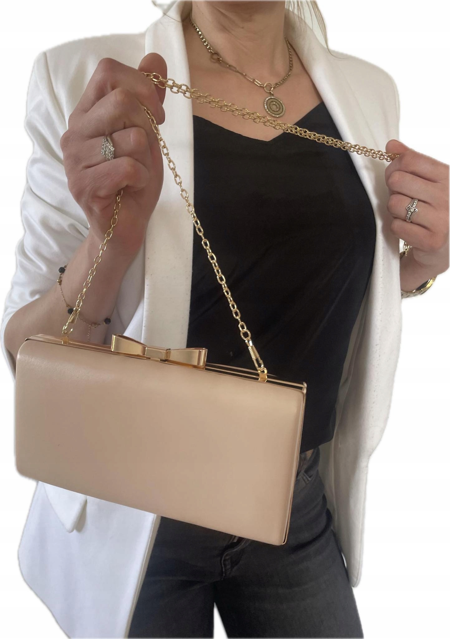 TOREBKA KOPERTÓKA PUZDERKO skóra eko kokarda NUDE Marka T&L