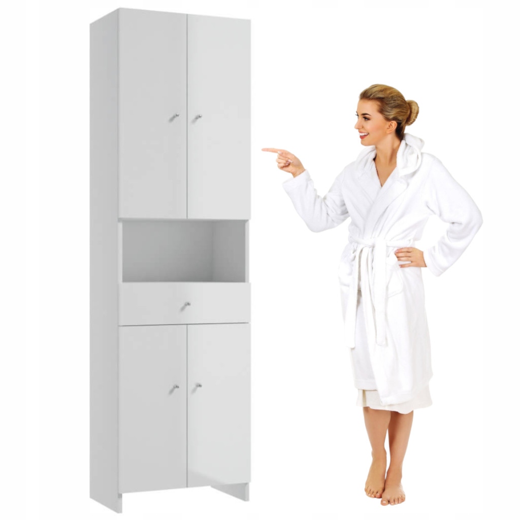 Stojanová skříňka do koupelny Atena C50, bílý lesk, dveře, šuplík