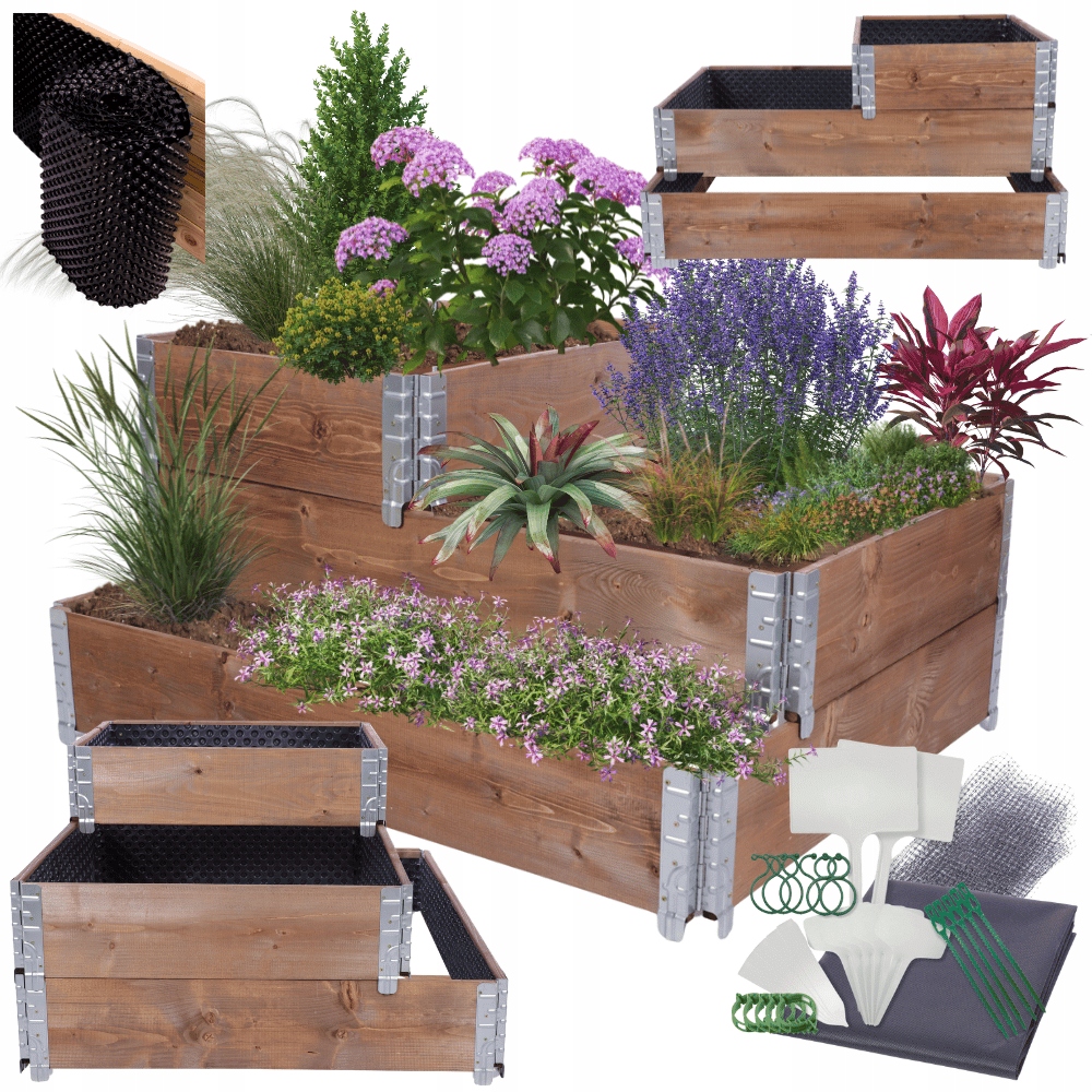 Vyvýšený kaskádový záhon s nastavitelnou impregnací Fólie Kelímky 60x120x100