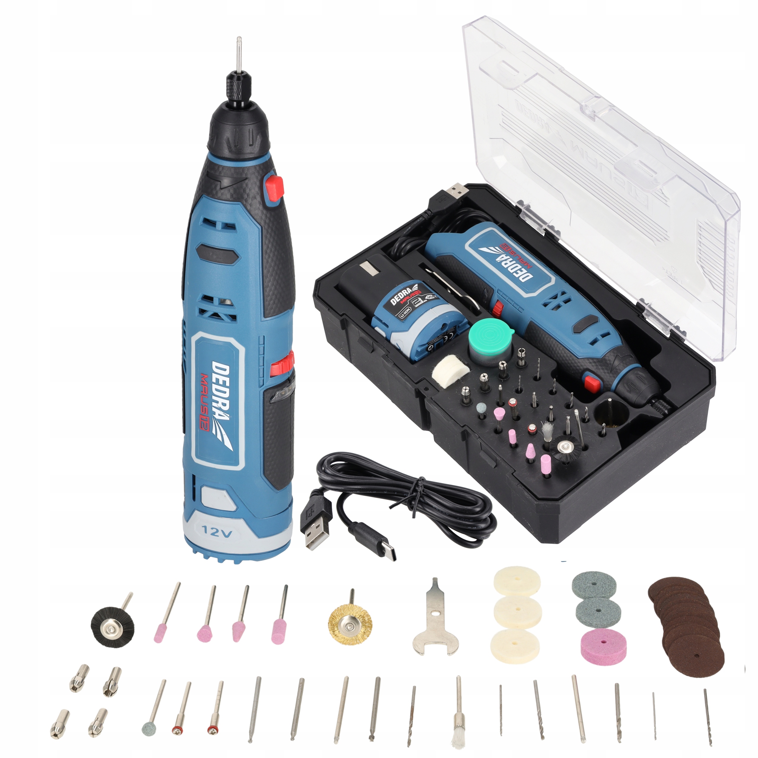 Zestaw miniszlifierka akumulatorowa 12V Dedra Maus akumulator 2.0 Ah, Usb-c