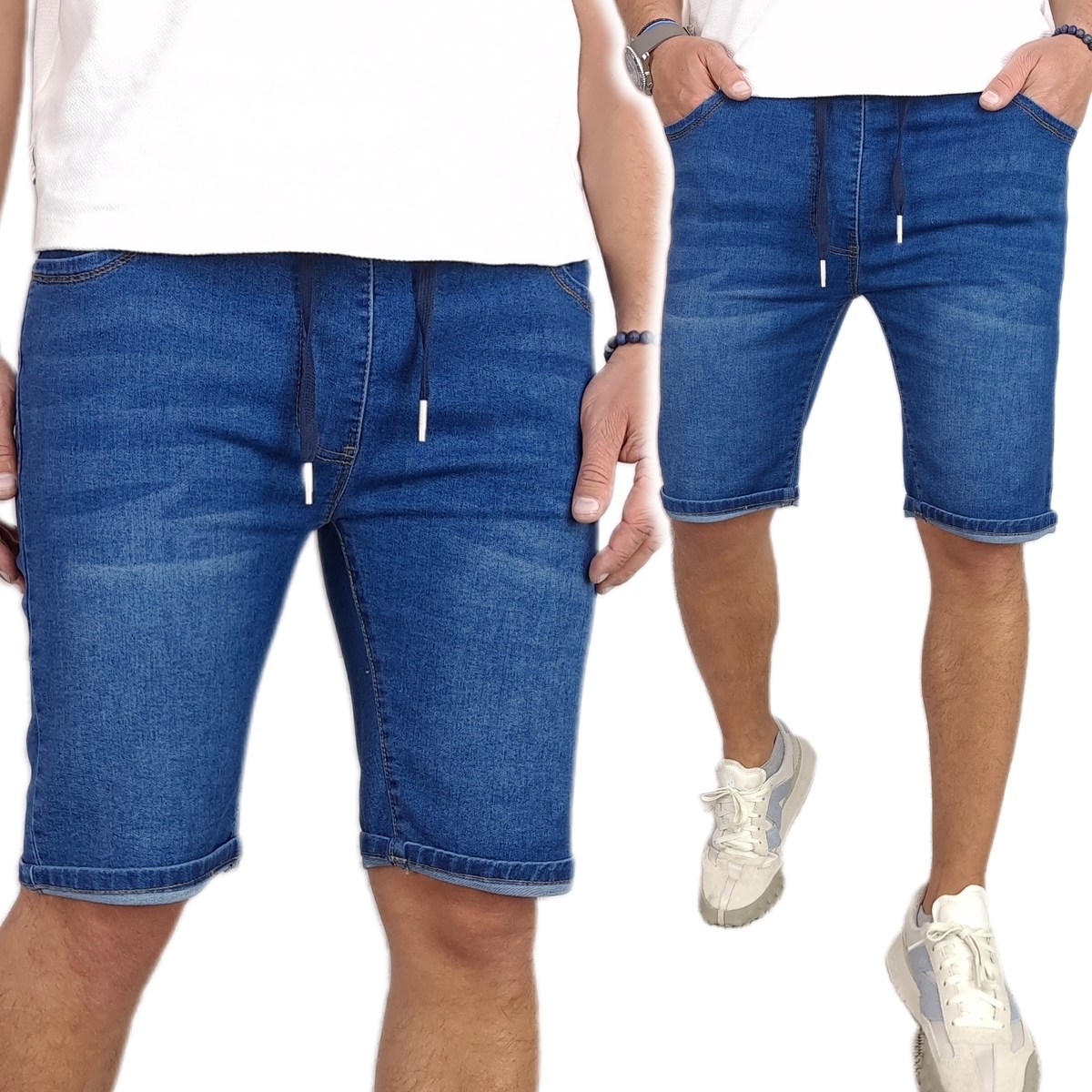 Kraťasy pánské Džínové Krátké kalhoty strečové Pas na gumu, 326 M