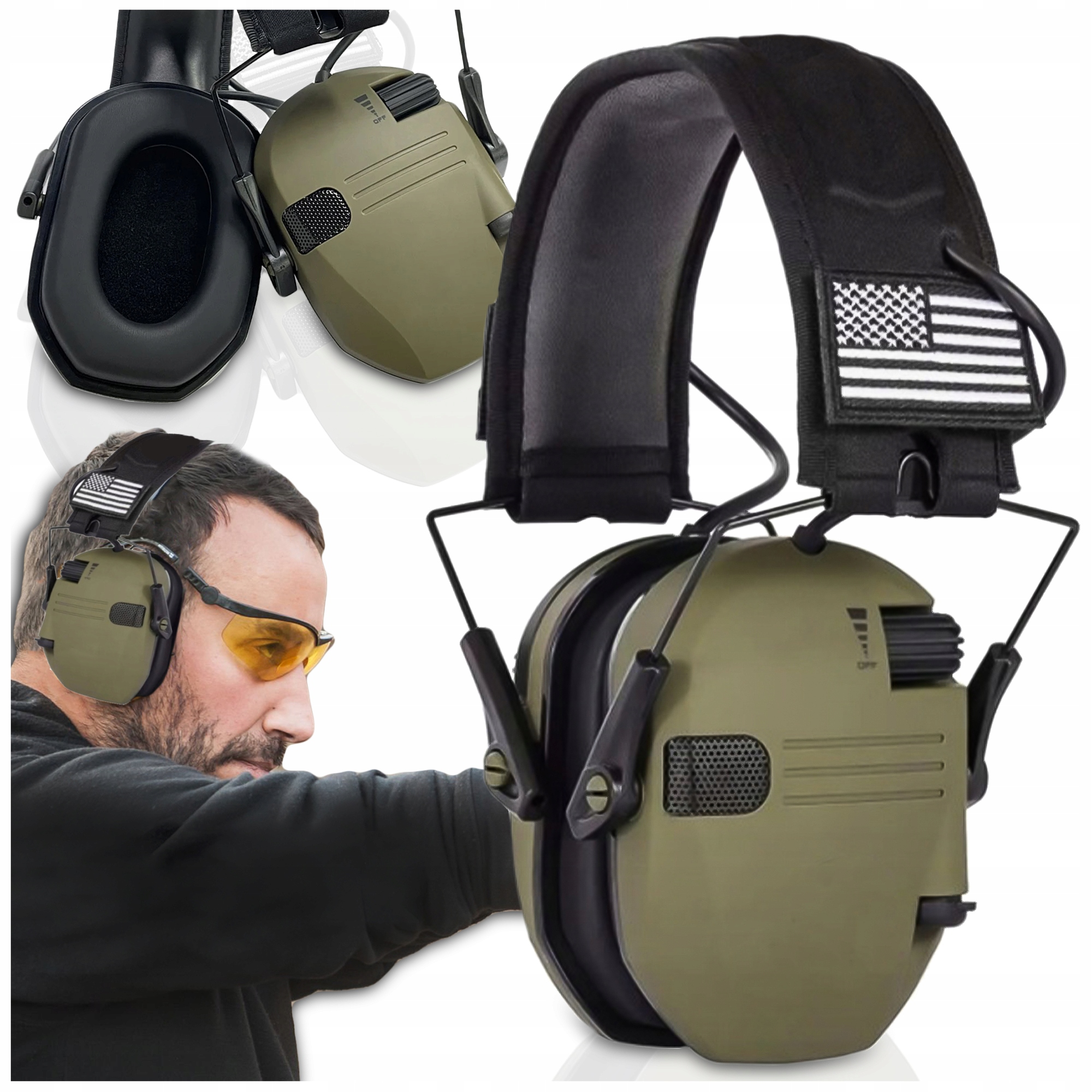 Zielone Ochronniki Słuchu Taktyczne Słuchawki Strzeleckie Redukcja Hałasu