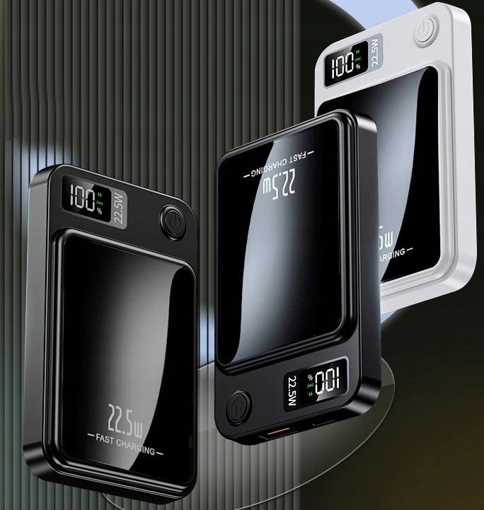 SZYBKI BEZPRZEWODOWY POWER BANK MagSafe INDUKCYJNY 10000mAh 22,5W USB-C Złącza USB typ A USB typ C