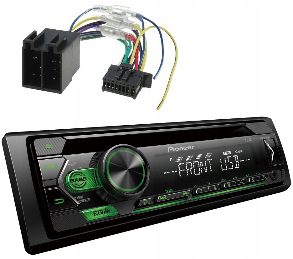 Pioneer DEH-S120UBG autorádio CD Aux MP3 Usb zelený Iso adaptér