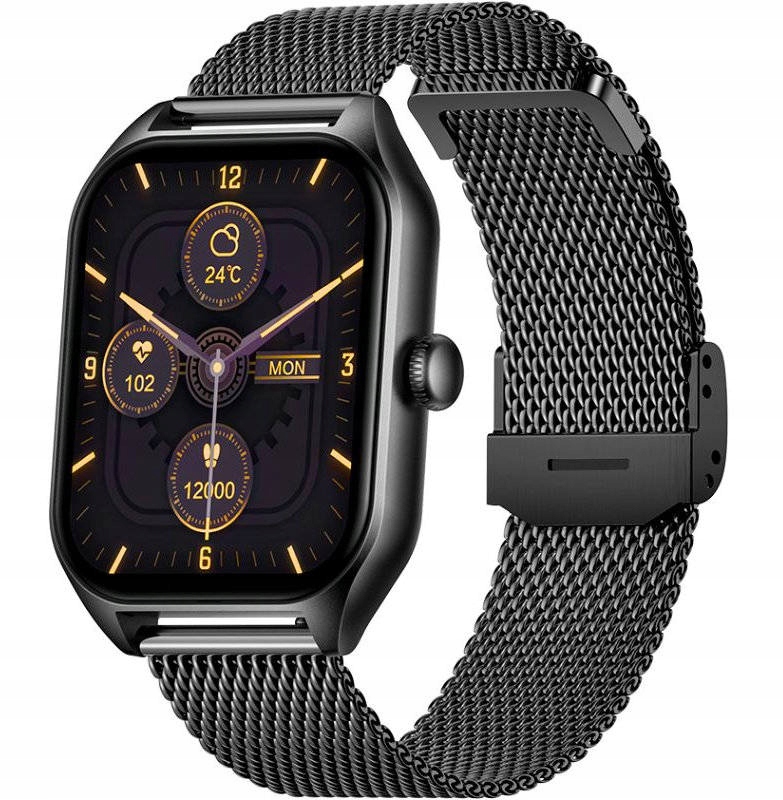 Czarny Smartwatch Rubicon Na Bransolecie RNCF03 Rozmowy Puls Tętno Sen