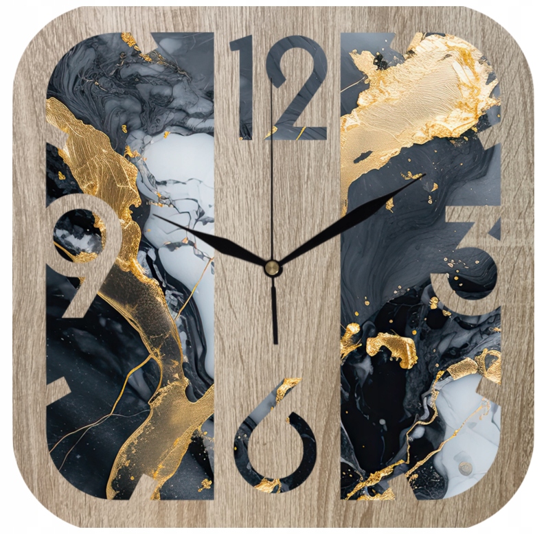 Dekorativní nástěnné hodiny do obývacího pokoje Černá šedá Mramor se zlatem 35 cm