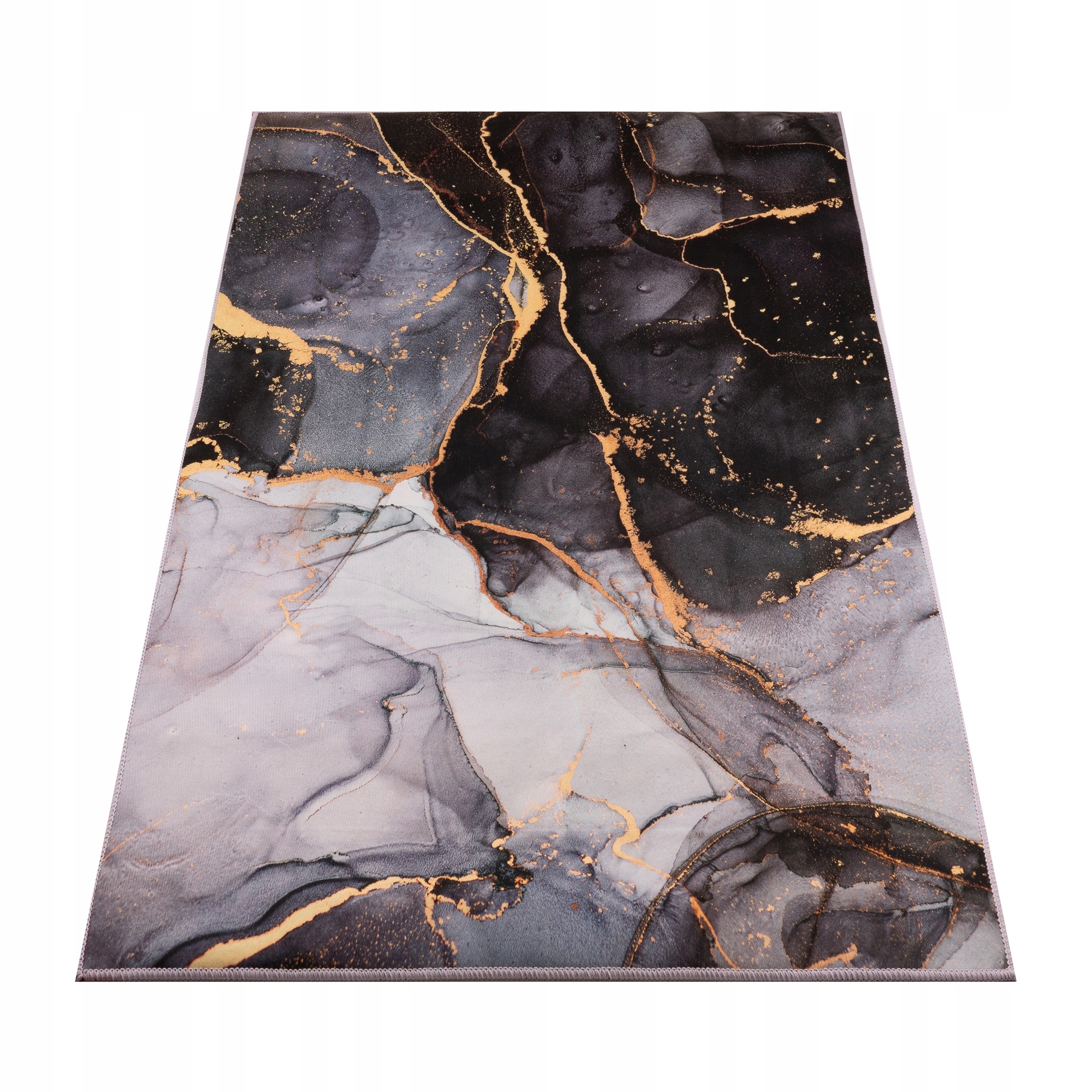 Koberec 120x170 CM Šedý Černý Zlatý Mramor Glamour 3D Protiskluzový Bcf