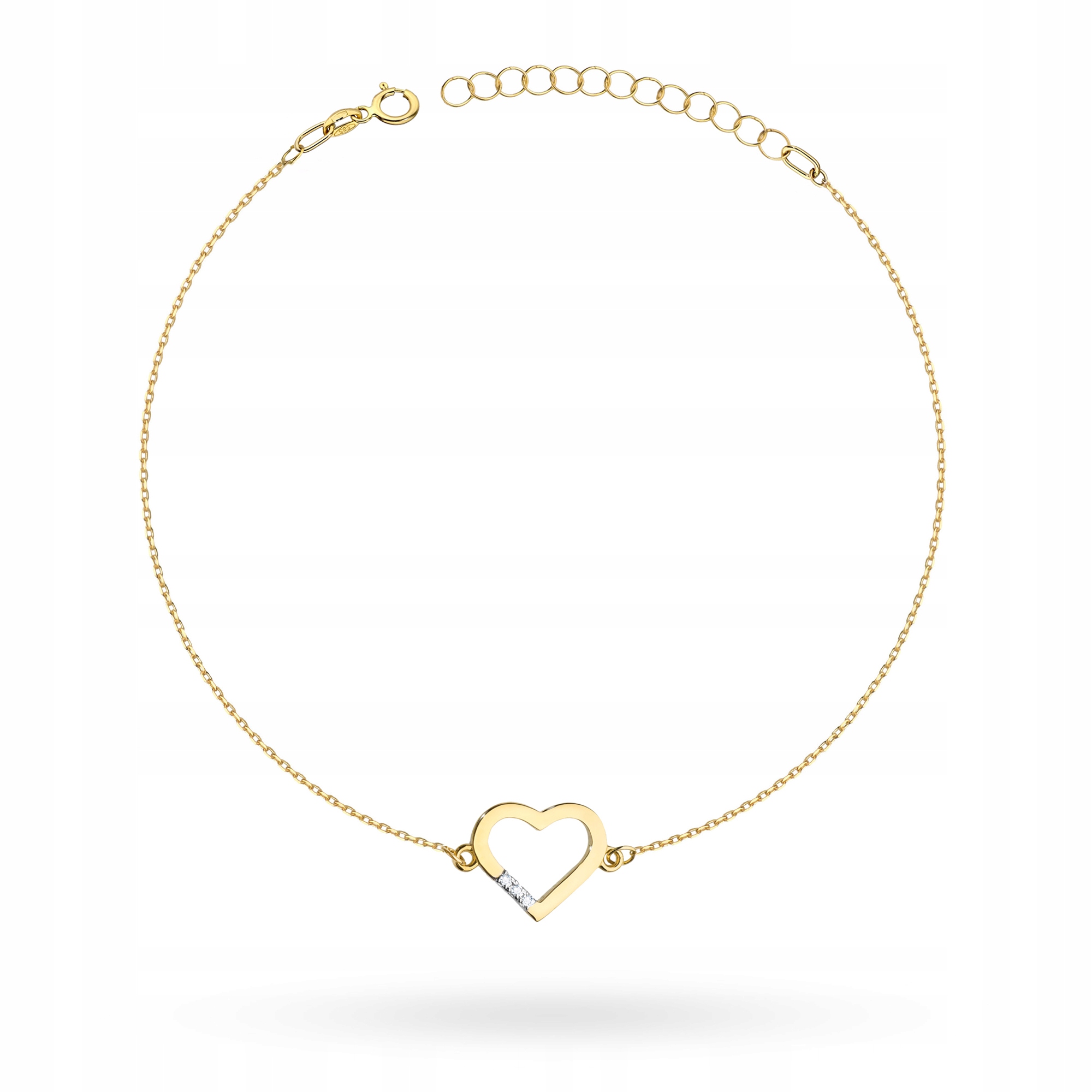 Zlatý Náramek Dámský pr. 585 14k Srdce s Brilianty 0,015ct Krabička