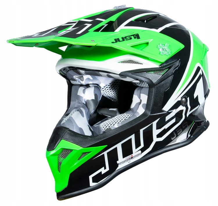 JUST1 J39 Thruster čierna/green/fluo/biela prilba s cross enduro šiltom XL