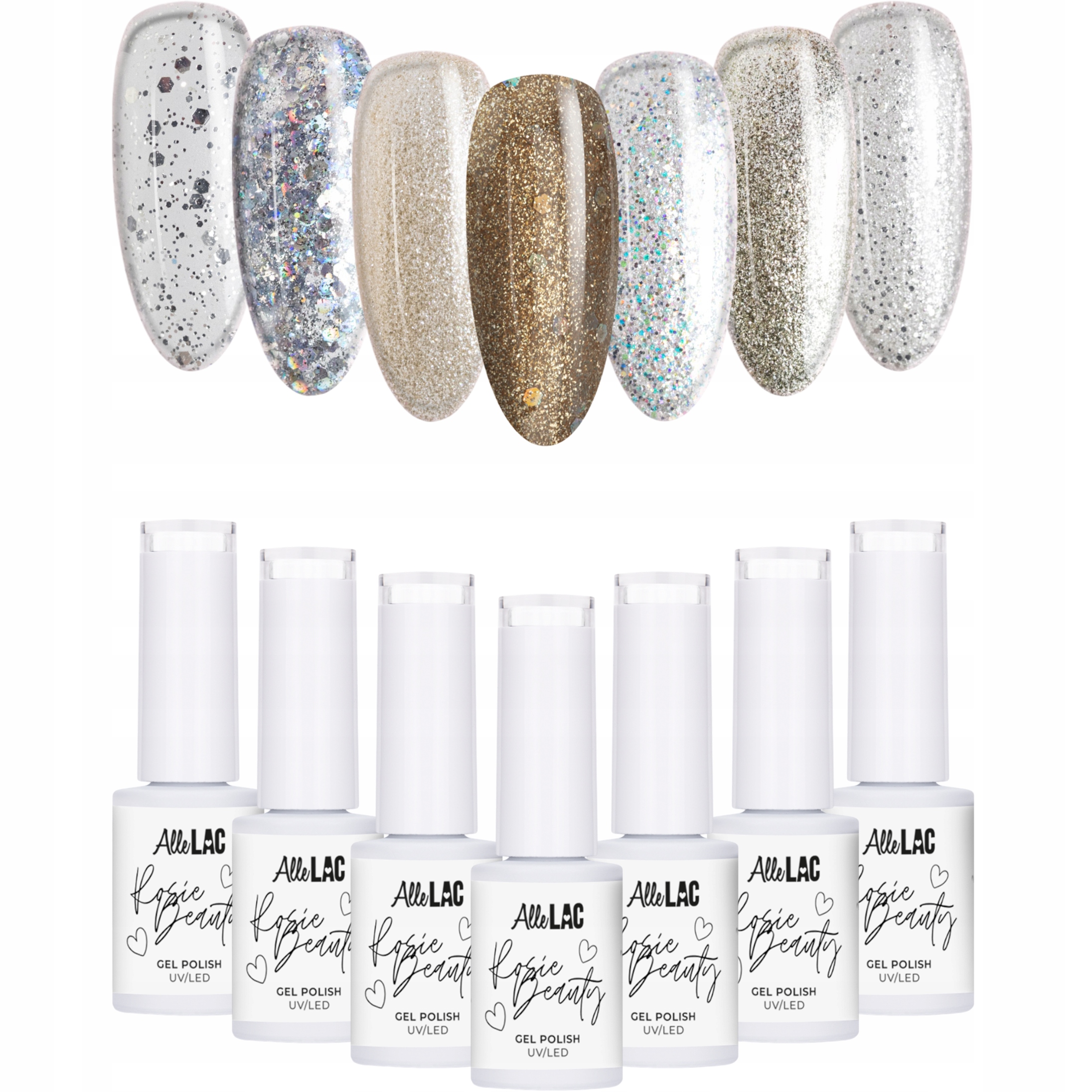 7x Hybridní lak Allelac 6 g Rosie Beauty Vánoční sada Brokátová 7v1