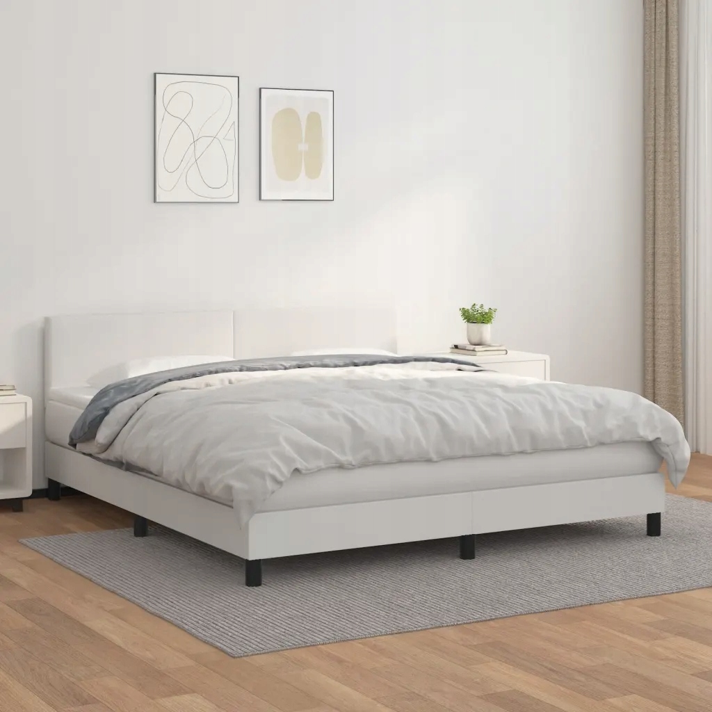 Box spring postel s matrací bílá 160x200 cm umělá kůže Bílá 3141012
