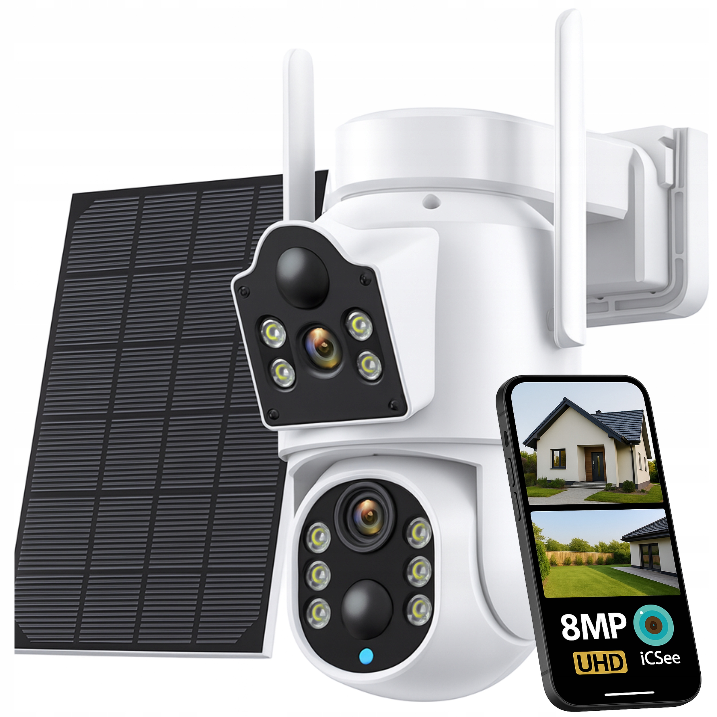 Solárna Kamera Wifi Ip Vonkajšia Dvojitá 8MP Ptz Otočná IP66 ICSee Zoom