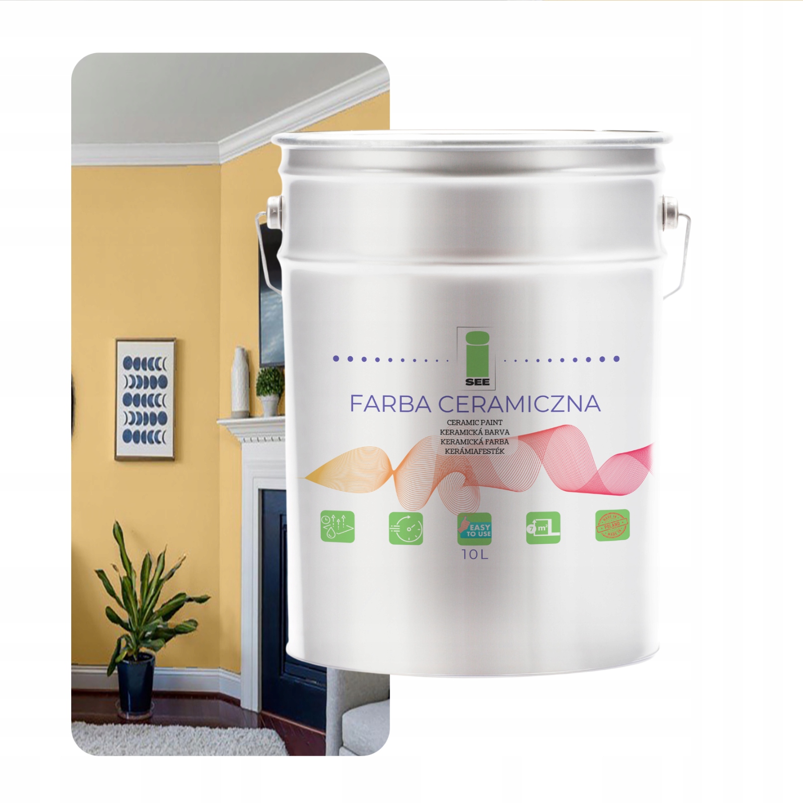 Keramická Farba Na Steny Umývateľná, Piesková Žltá, 10 L, Odolná Voči Škvrnám