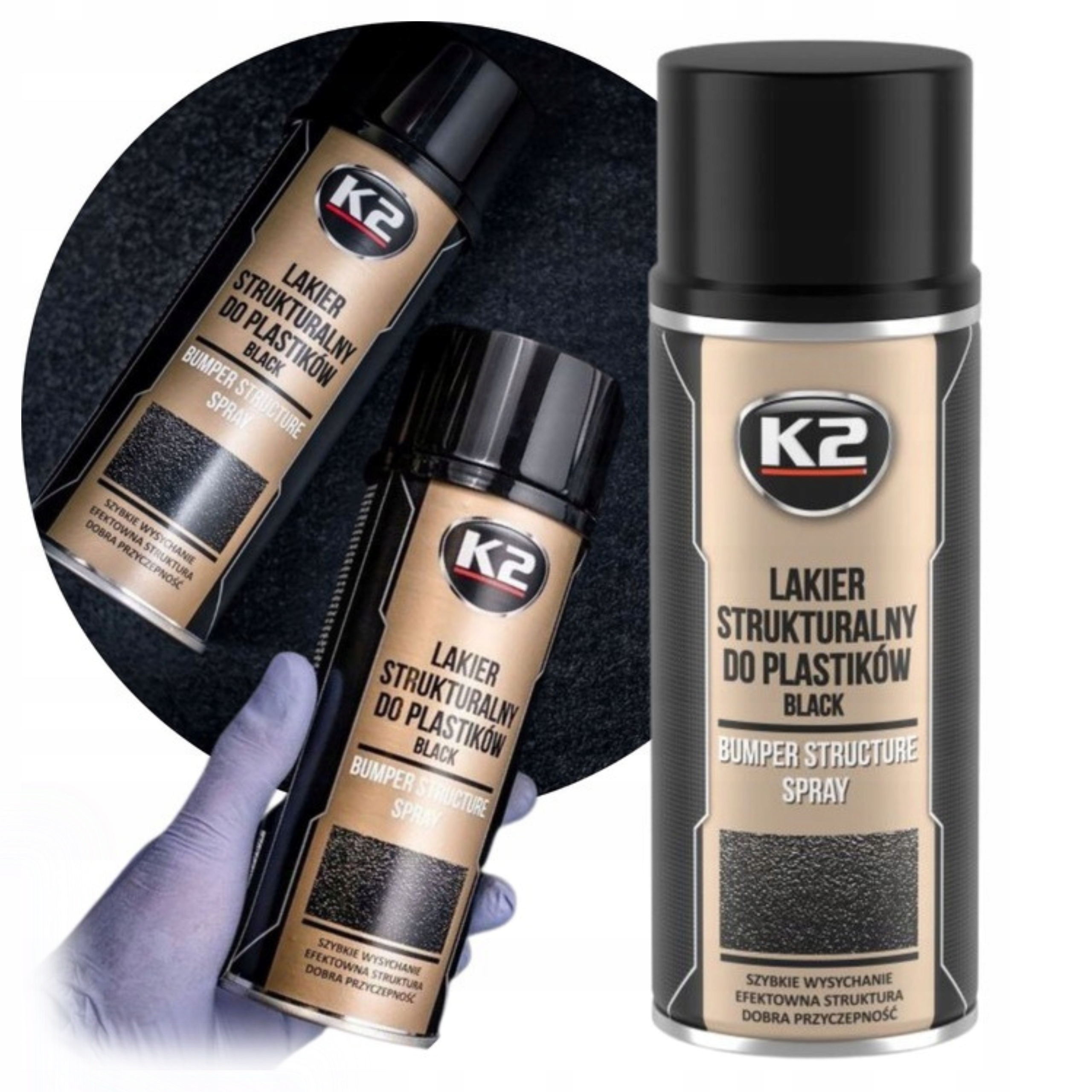 K2 Lakier Strukturalny Do Plastiku Czarny 400ML