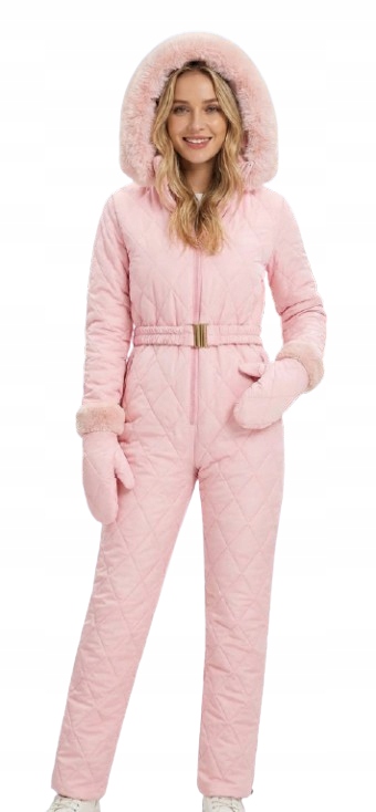 Kombinezon damski zimowy narciarski różowy+ rękawiczki pasek r. S