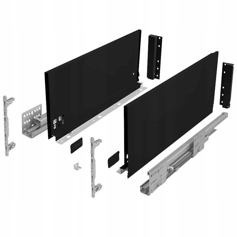 Szuflada Hafele Matrix S Slim 3D czarna 500 mm wysoka H199 cichy domyk 35kg
