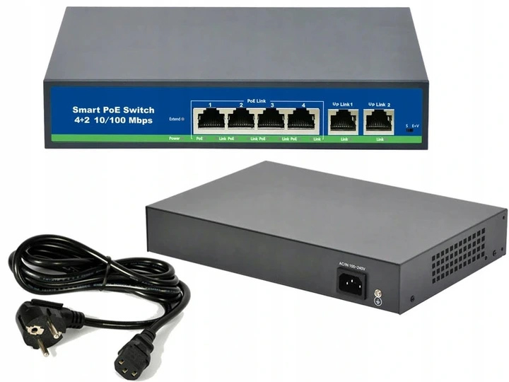 

Switch PoE Do Kamer Ip 4xPoE + 2xUplink 78W 100Mb