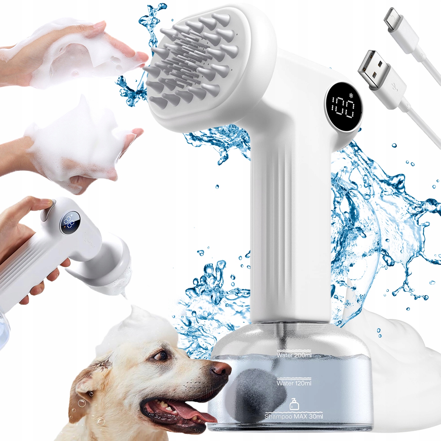 Levně 300 ML Elektrický Napěňovač Šamponu Pro Psy Usb Dávkovač Pěnového Mýdla