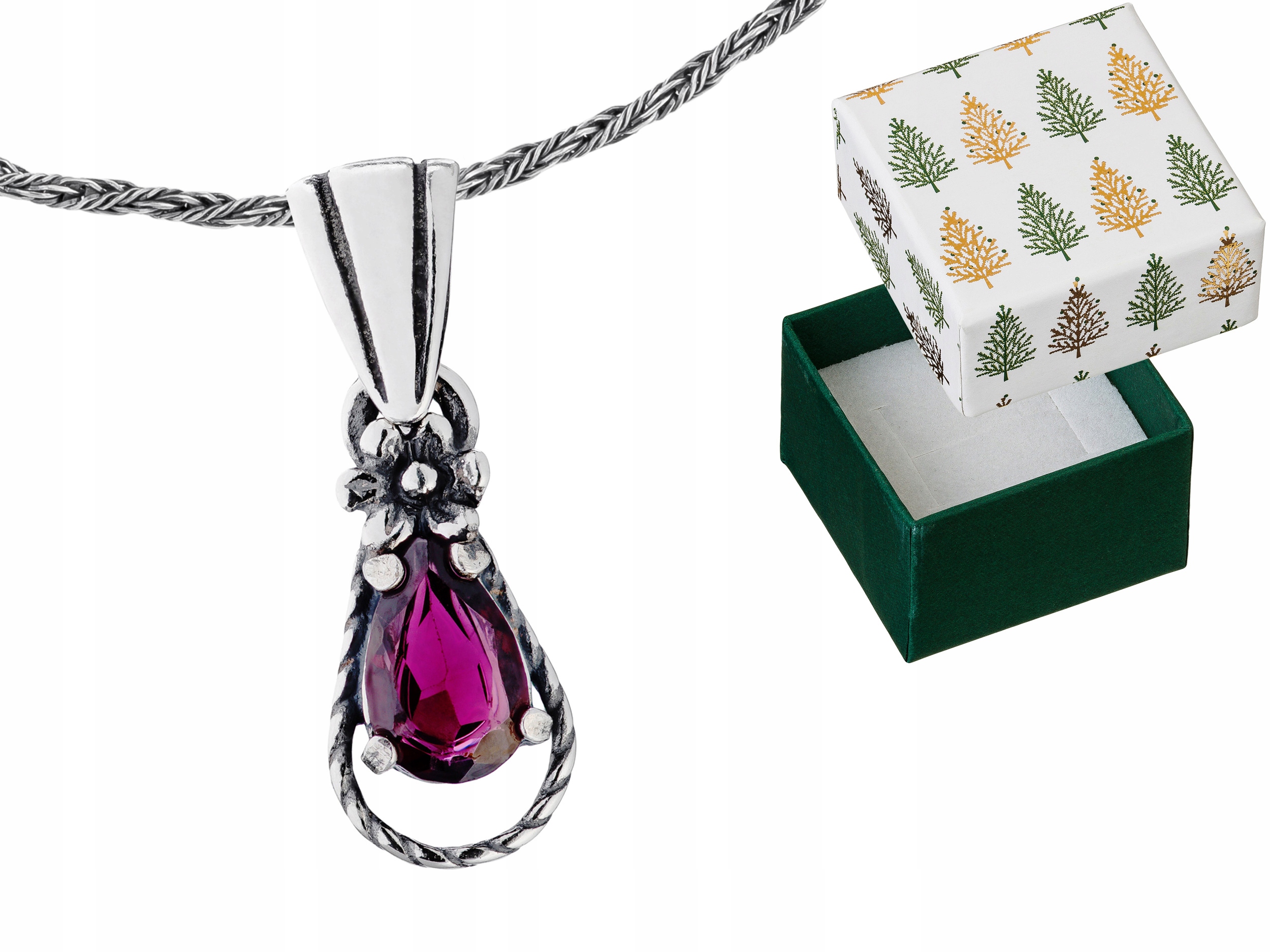 Stříbrný náhrdelník s červenou zirkonií Přívěsek Přívěsek Řetízek 30 cm