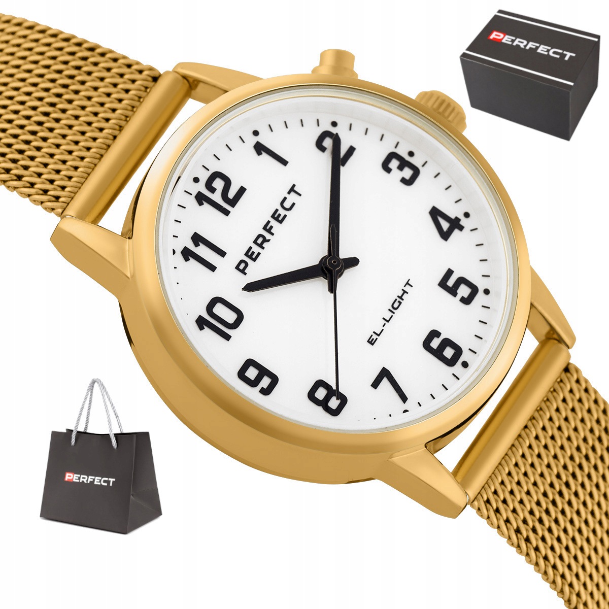 Dámské Čitelné Zlaté Podsvícené Hodinky Perfect Pe EL002F-03 34 mm
