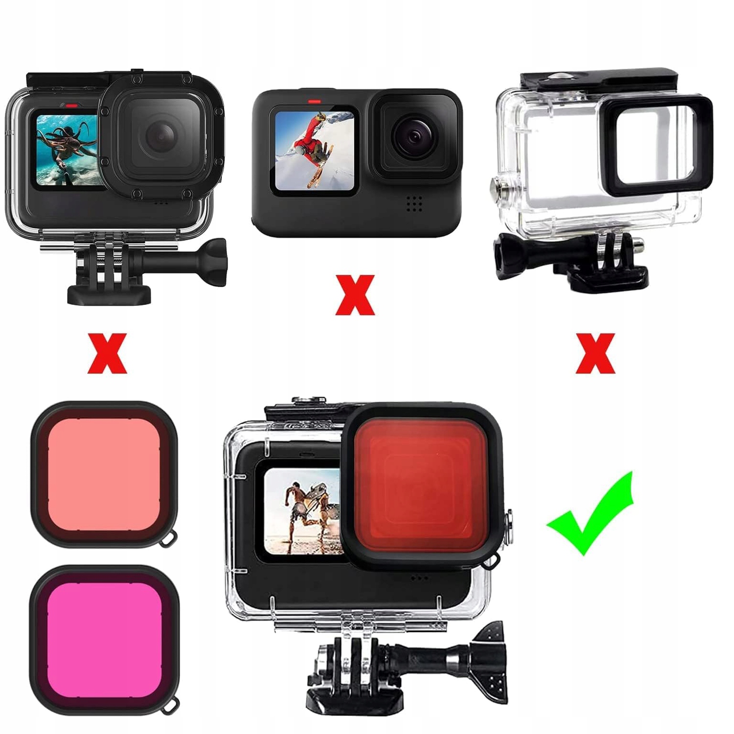 ZESTAW FILTRÓW 3 SZT WODNYCH STOSUJE SIĘ DO GO PRO 12/11/10/9 + ETUI Marka Bedee