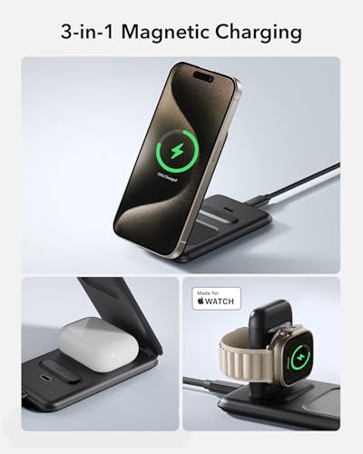 ESR Stacja Ładowania 3w1 Dla iPhone Apple Watch AirPods Składana Czarna — miniatura 7